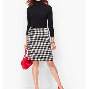 Talbots Black Ivory Check Wool Blend Straight Short Skirt Lined Womens 8